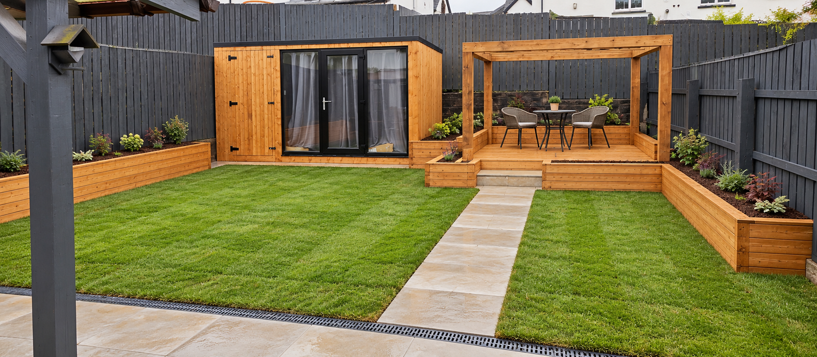 Practical garden makeover with a new stone path and fresh planting